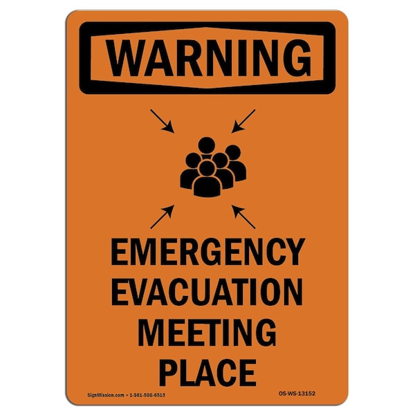 Safety Sign, OSHA WARNING, 24" Height, Aluminum, Emergency Evacuation, Portrait, 1824-V-13152